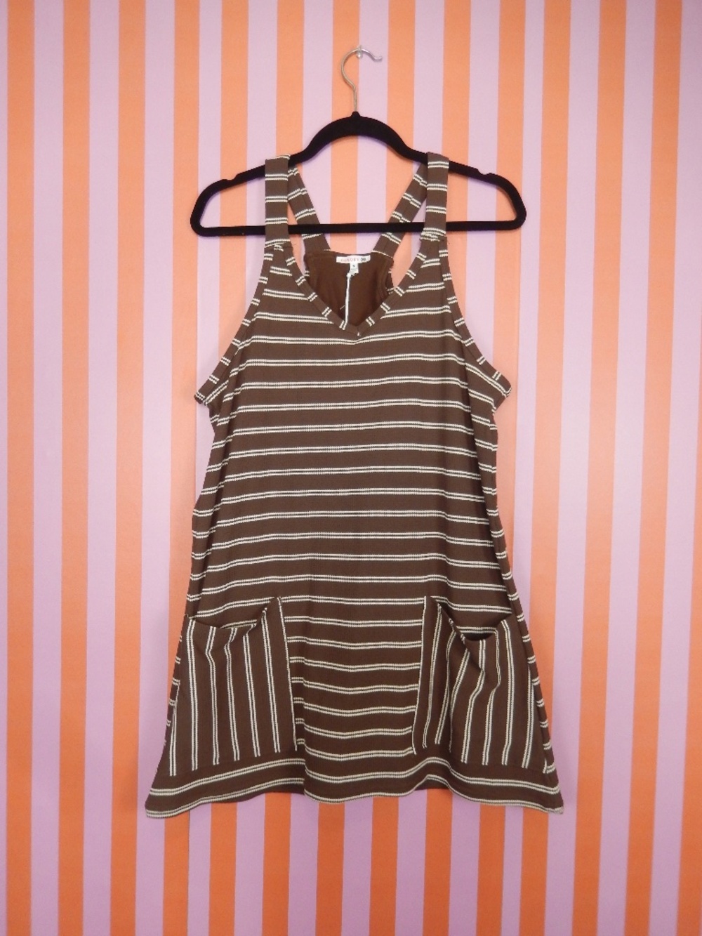 Sundry Brown White Striped Knit Running Romper Hiking Yoga Dress S